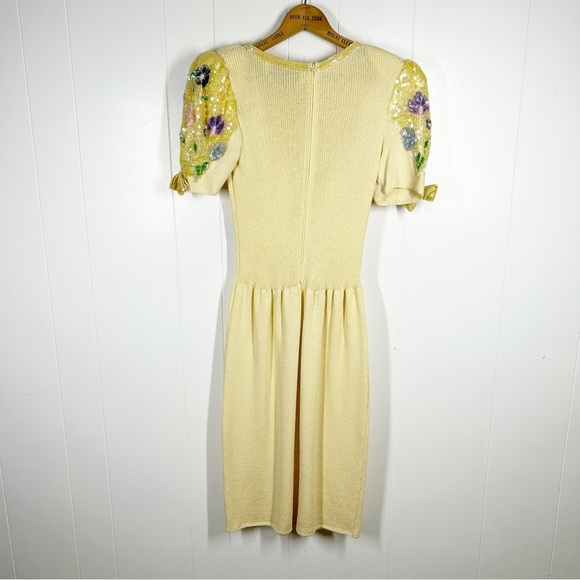 VTG Don Sayres for Wellmore Yellow Wool Blend Floral Beaded Dress 1 (XS) - Picture 2 of 7